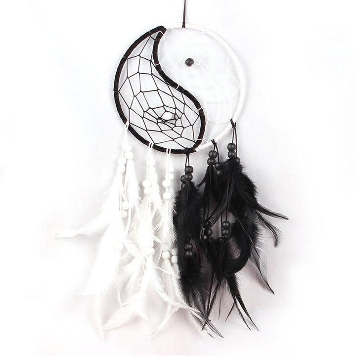 Atrapasueños Yin Yang, red circular con plumas, decoración de equilibrio - #1 - image 0
