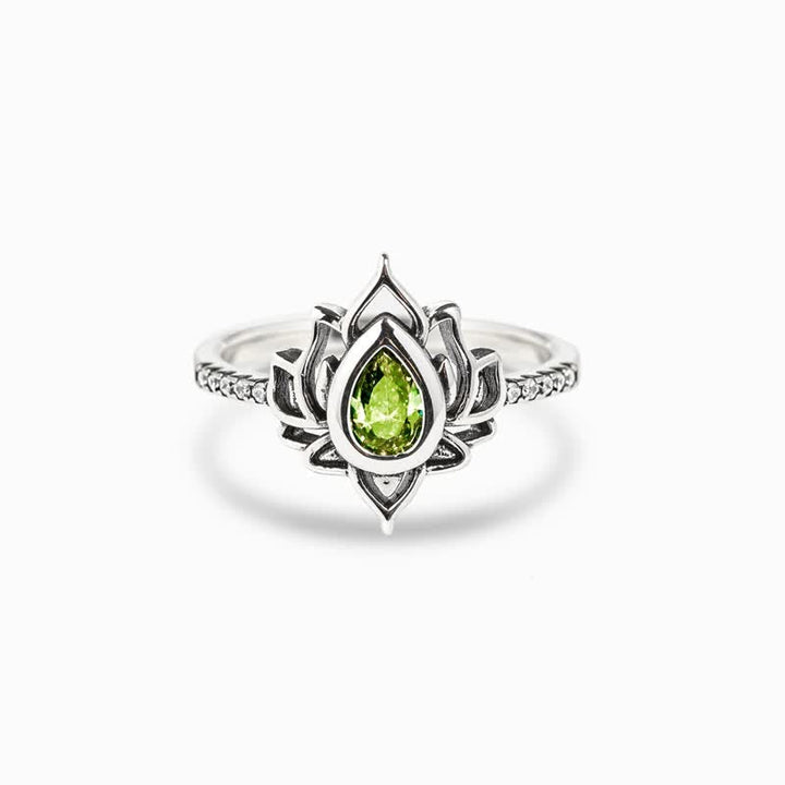 Anillo de protección de bendición de circonita de loto de plata de ley con Buddha Stones