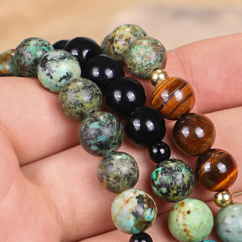 108 cuentas Mala piedra natural ojo de tigre turquesa protección fuerza pulsera collar