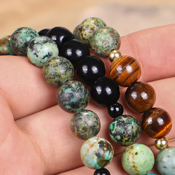 108 cuentas Mala piedra natural ojo de tigre turquesa protección fuerza pulsera collar