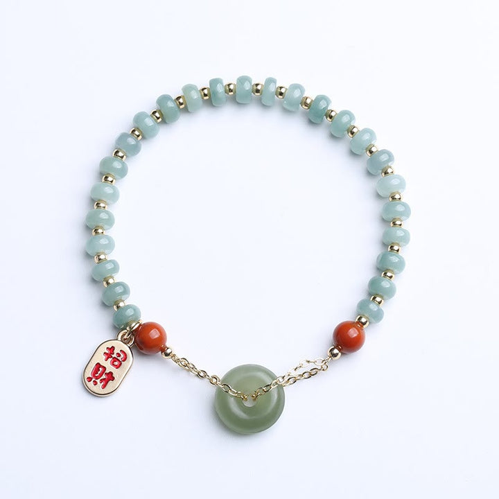 Pulsera de la suerte con hebilla de la paz, ágata roja, Jade Hetian Natural, Buddha Stones