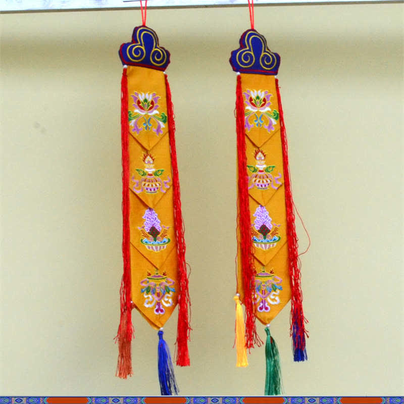 Flor de loto Ocho símbolos auspiciosos Meditación Iluminación Borlas coloridas Arte de pared