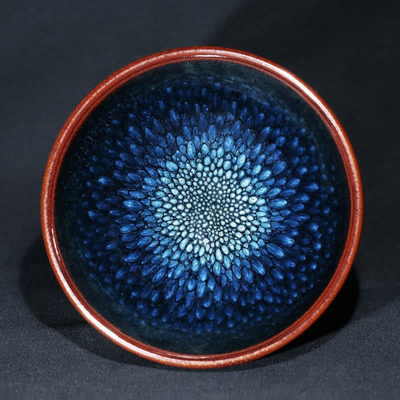 Buddha Stones hechas a mano, punto de Francolinus azul, taza de té de cerámica china Jianzhan, tazón de taza de té de Kung Fu - 9-10 cm x 5-6 cm x 110 ml - image 0