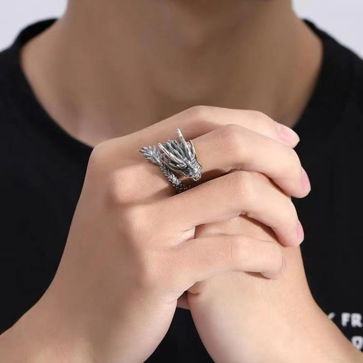 Anillo ajustable de fuerza de protección con diseño de dragón vintage de plata de ley 925 con Buddha Stones - image 2