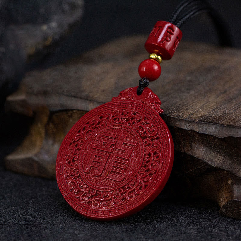 Colgante de collar de protección de dragón de cinabrio natural del año del dragón de Buddha Stones