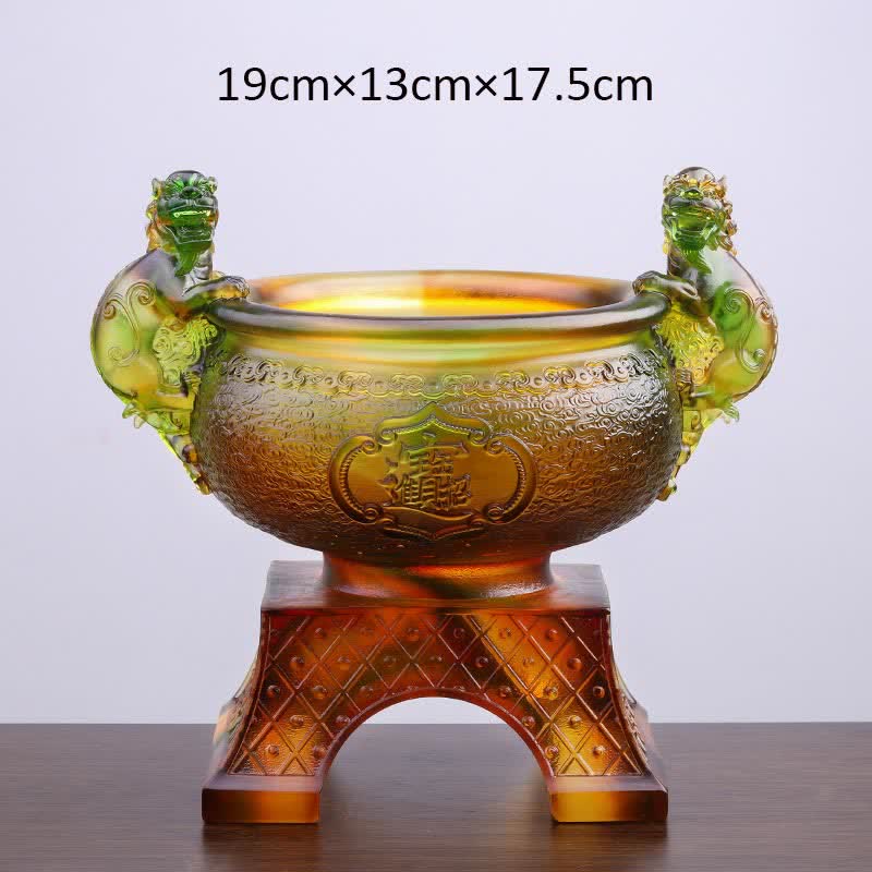 Hecho a mano Liuli Crystal PiXiu Treasure Bowl Art Piece Decoración del hogar
