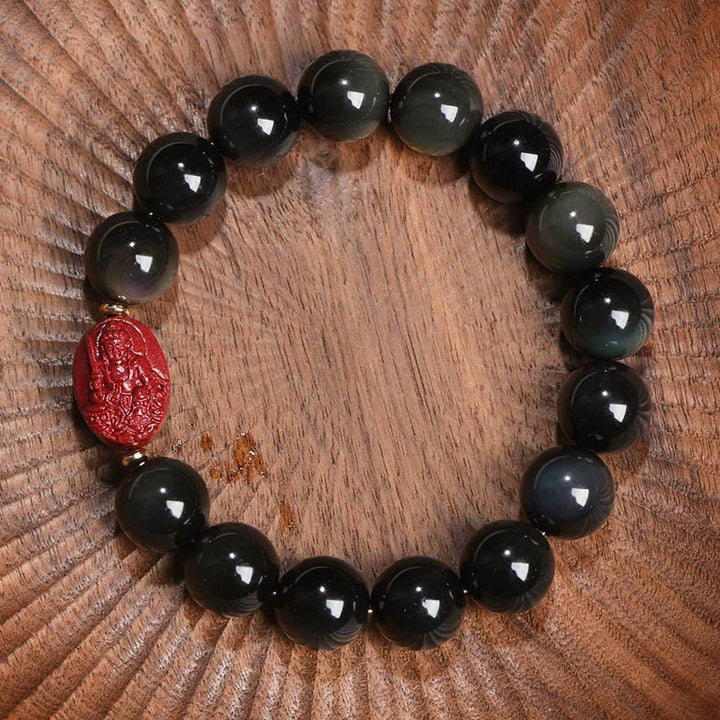 Pulsera de purificación de cinabrio de obsidiana negra Natural de Buda natal del zodiaco chino con Buddha Stones