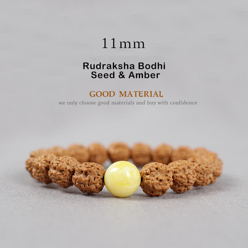 Buddha Stones Tíbet Rudraksha Bodhi Semilla Dzi Cuenta Ámbar Turquesa Pulsera de Riqueza