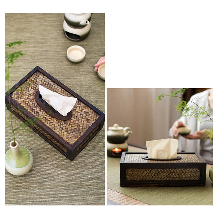 Caja de pañuelos de madera tejida de bambú hecha a mano, soporte de madera para pañuelos, cajas de toallitas, decoración - image 12