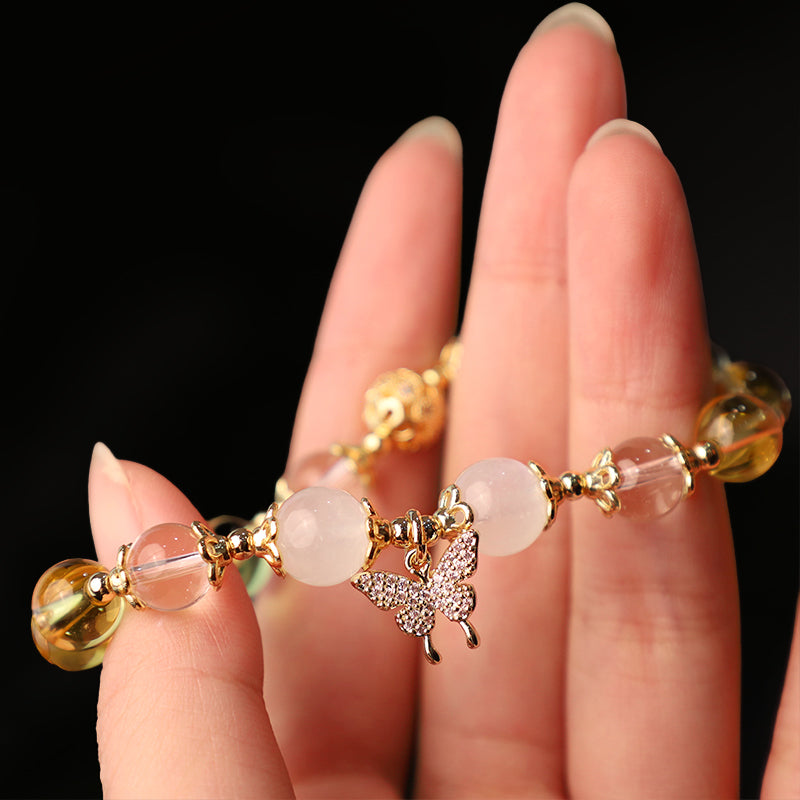 Pulsera de protección de prosperidad con dije de mariposa, piedra lunar, citrino, Buddha Stones