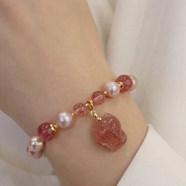 Pulsera con dije curativo de amor de zorro lindo de cuarzo fresa con Buddha Stones