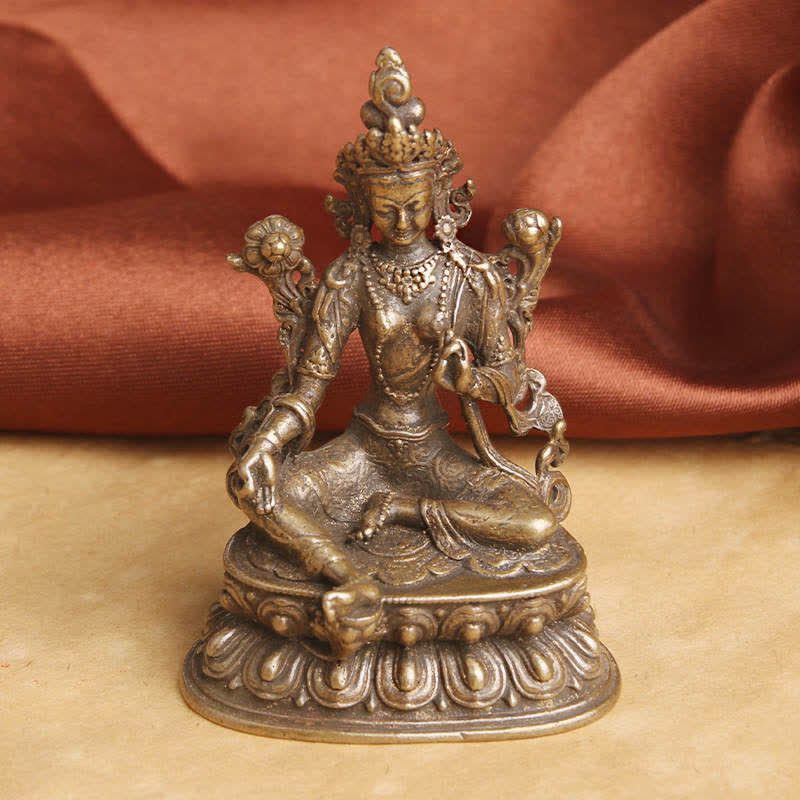 Bodhisattva Tara Verde Calma Esperanza Estatua Decoración de Cobre - 55,5 x 38,8 mm - image 0