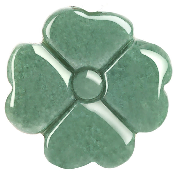 Colgante de collar de prosperidad de jade con trébol de cuatro hojas de la suerte natural con Buddha Stones