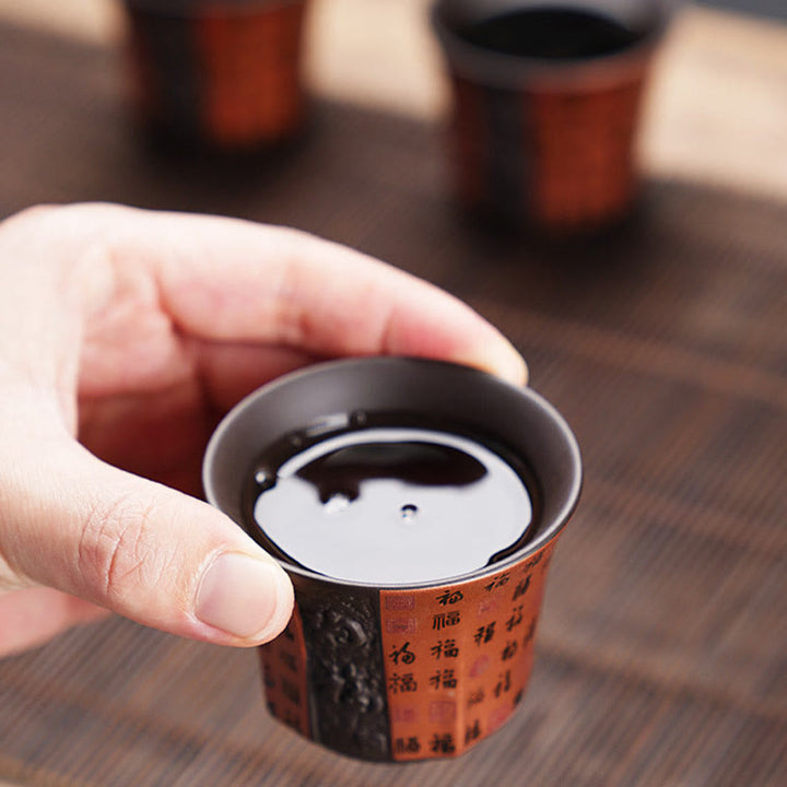Taza de té de cerámica de arcilla púrpura con personaje Fu pequeño de Buddha Stones, taza de té de Kung Fu de 50ml