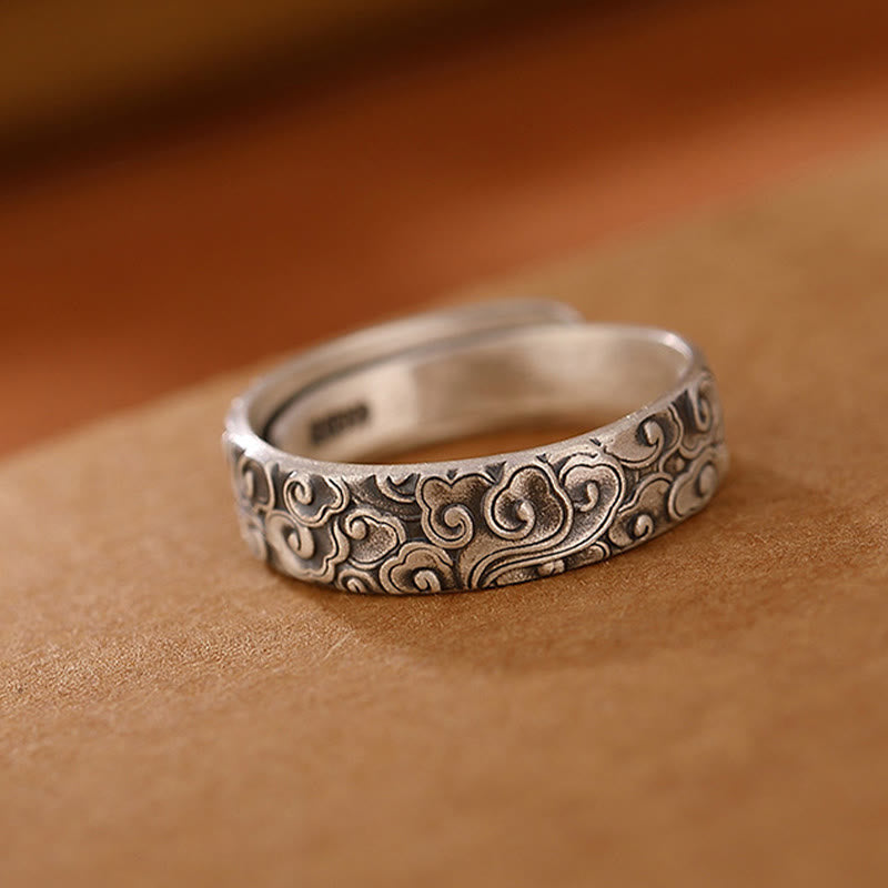 Anillo de iluminación grabado con Buddha Stones de plata de ley 999, flor de loto, flor de ciruelo, nubes auspiciosas - image 10