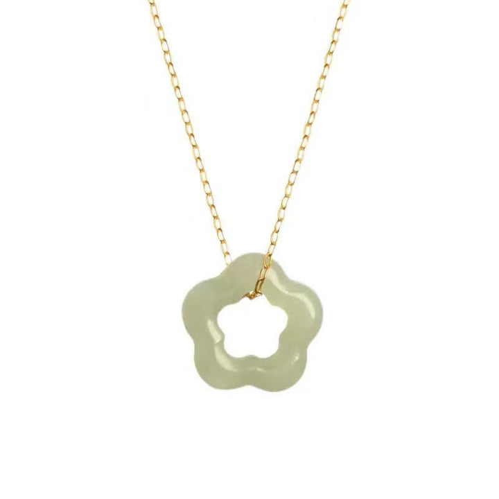 Colgante de collar con dije floral de la suerte de jade cian de jade hetiano con Buddha Stones