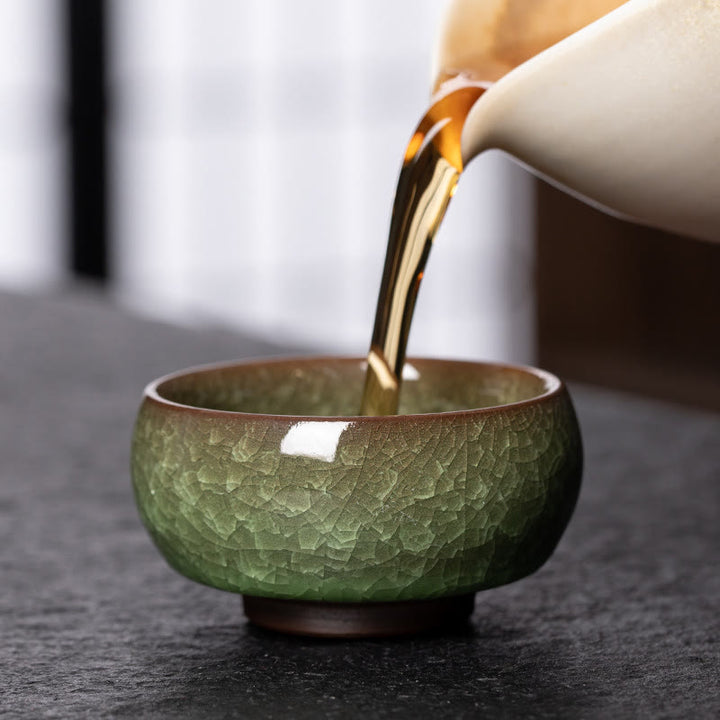 Taza de té de porcelana con diseño de grietas de hielo verde chino, Buddha Stones, cambio de horno Jianzhan, taza de té de Kung Fu
