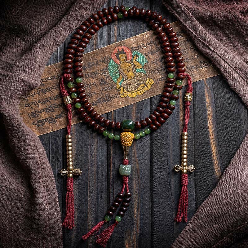 Buddha Stones naturales del Tíbet 108 cuentas de Mala semilla de Bodhi púrpura Hetian cian Jade cobre Dorje pulsera de la paz