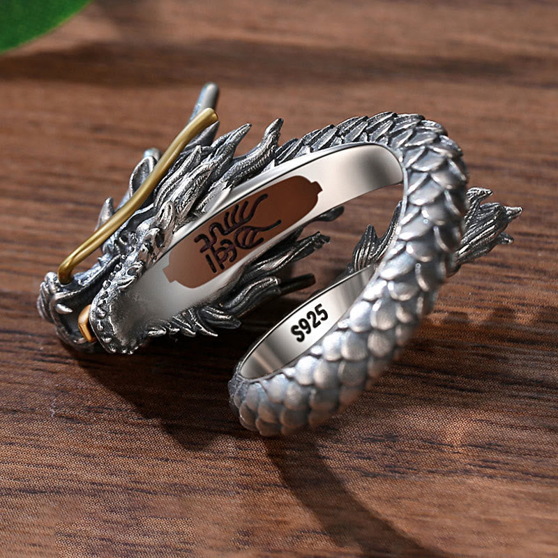 Anillo ajustable de fuerza de protección con diseño de dragón vintage de plata de ley 925 con Buddha Stones - image 9