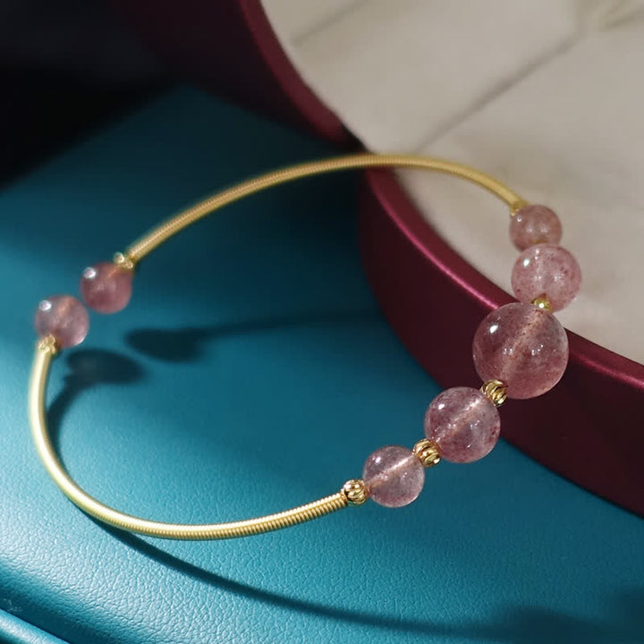Brazalete de pulsera curativo de amor de cuarzo fresa natural con Buddha Stones