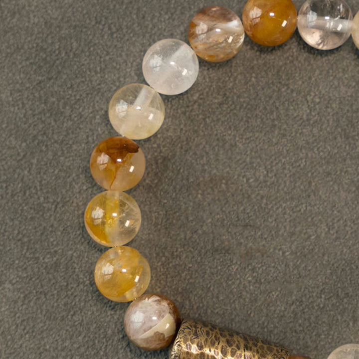 Buddha Stones Cristal blanco Cuarzo hematoide rojo Cuarzo rutilado dorado Pulsera de protección fantasma púrpura