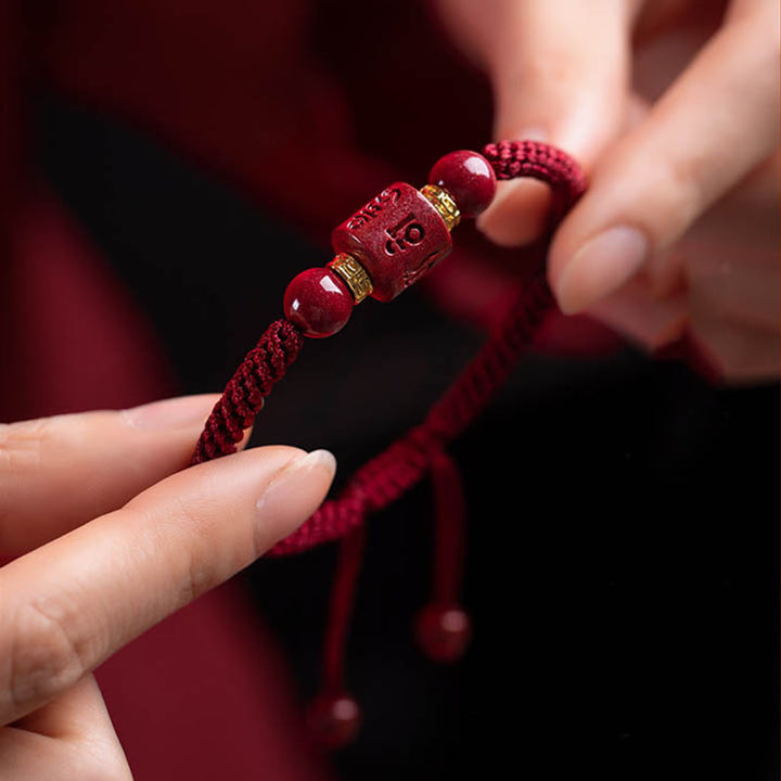 Pulsera trenzada con Buddha Stones, cinabrio del Tíbet, Om Mani Padme Hum, bendición grabada