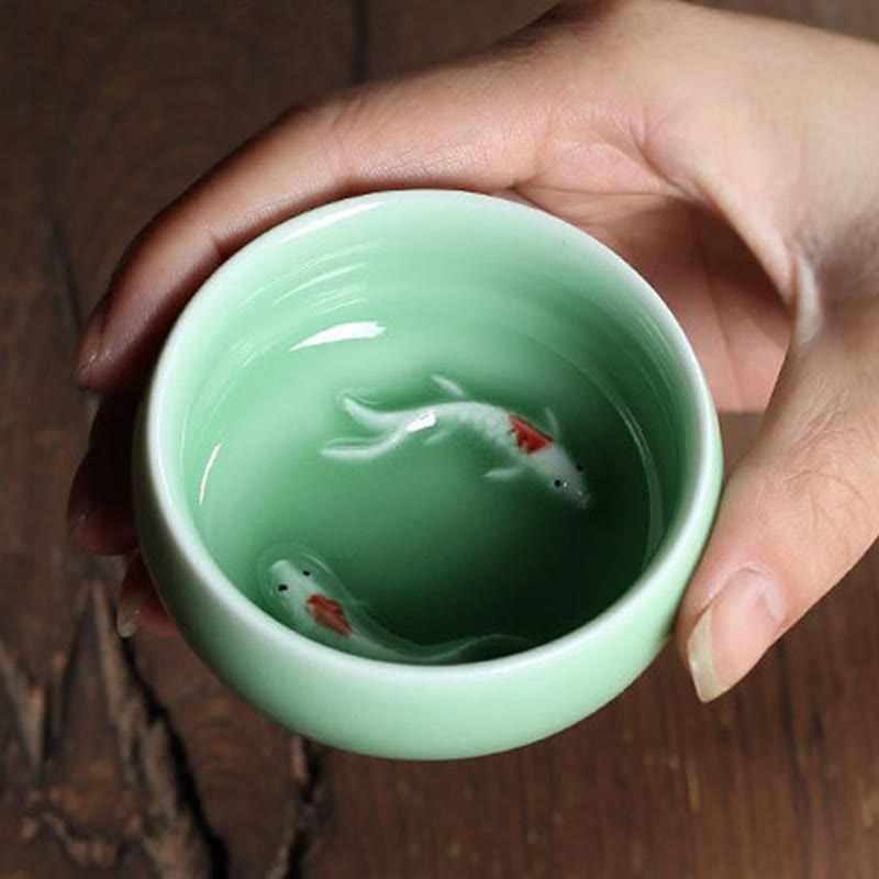 Taza de té de cerámica con forma de pez koi de colores y Buddha Stones - image 18