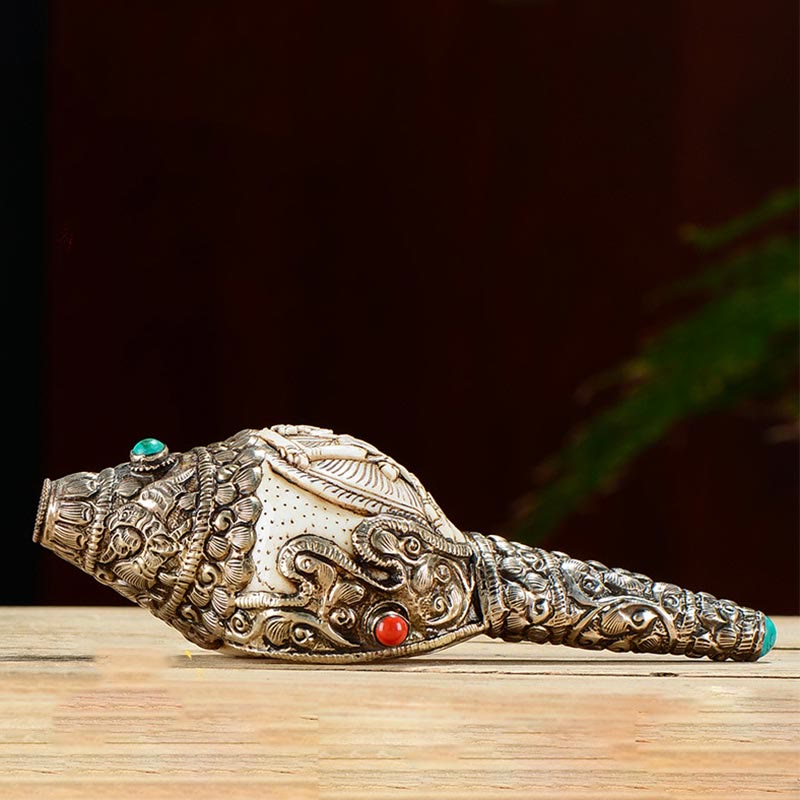 Decoración positiva de la riqueza de la concha de Buda Shankha grabada hecha a mano tibetana - image 1