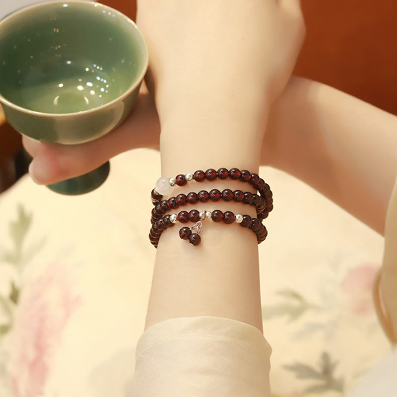 Pulsera de triple vuelta con protección para ojos de gato, granate natural, plata de ley 925 con Buddha Stones - image 11
