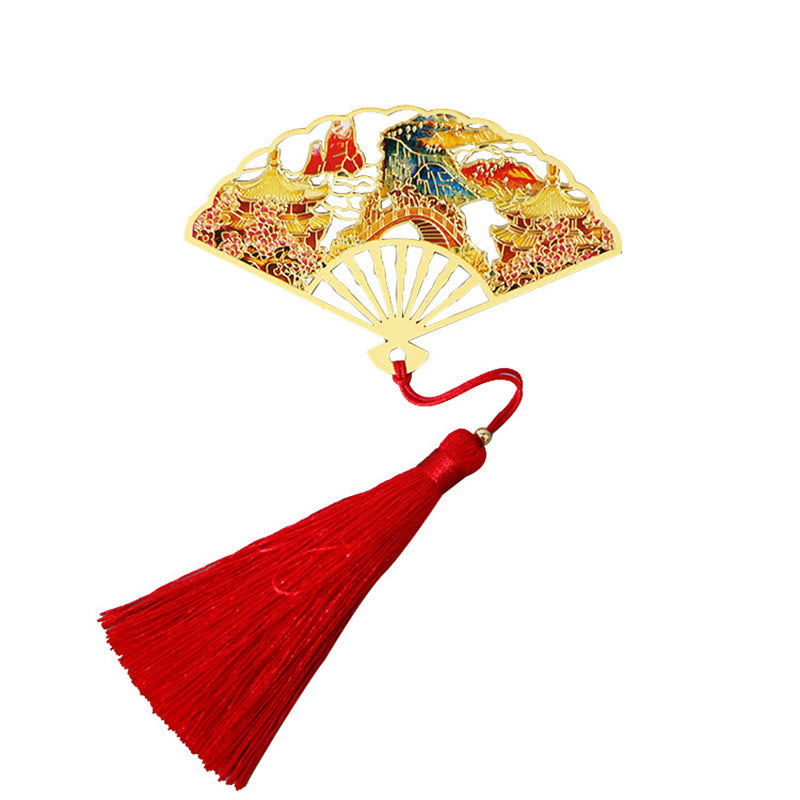 Buddha Stones, mariposa tradicional, flor de loto, grúa, dragón, Fénix, zorro, pez Koi, nuevo comienzo, marcapáginas de abanico hueco de Metal y latón