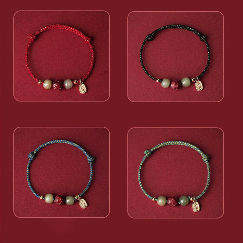 Pulsera de cuerda hecha a mano con Buddha Stones chapadas en oro de 14 quilates, jade hetiano, cinabrio, suerte de loto - image 14