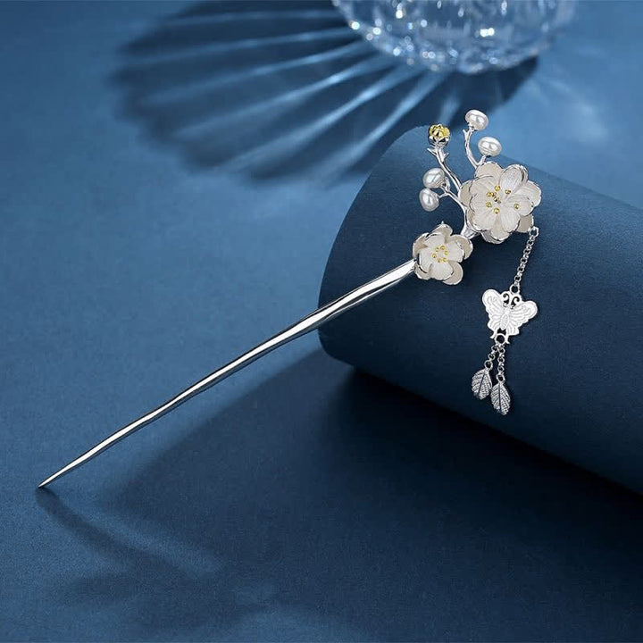Horquilla con borlas de libertad y amor de mariposa, flor de ciruelo