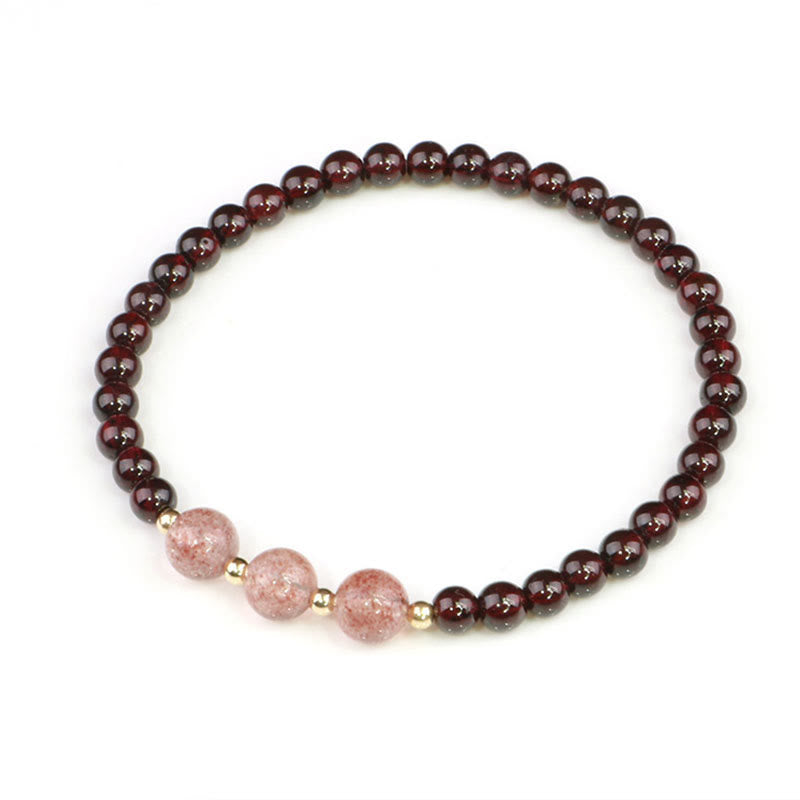 Pulsera Calma de Cuarzo Fresa Granate Natural de Piedras de Buddha Stones