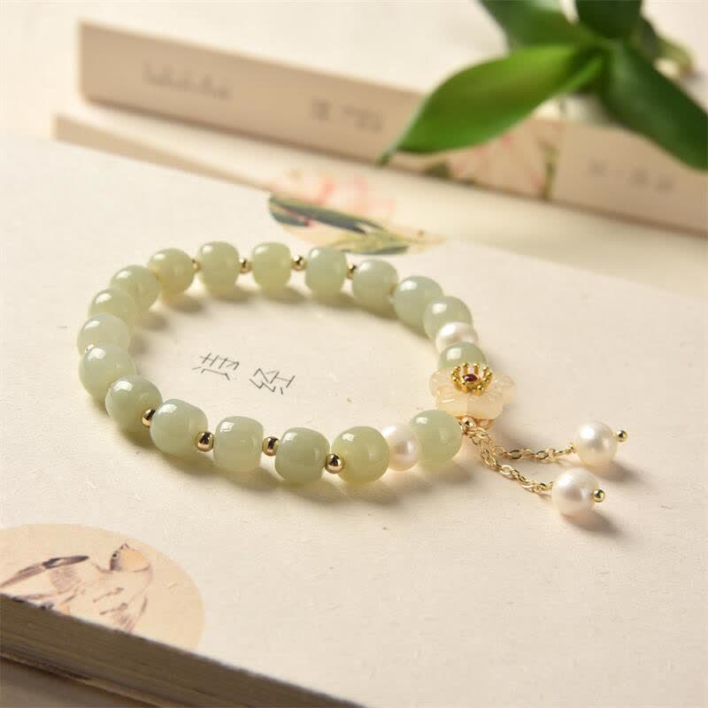 Pulsera de abundancia de felicidad con perlas de flor de jade hetiano