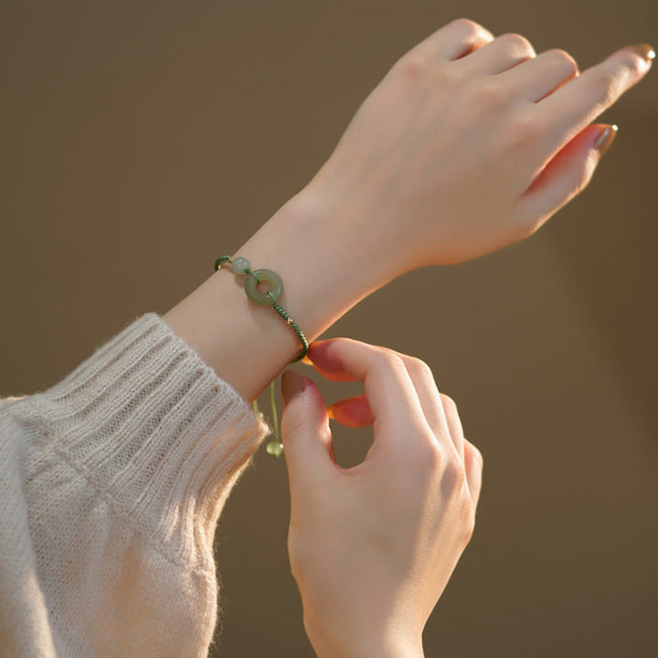 Buddha Stones Lotus Jade Paz Hebilla Cuenta Suerte Felicidad Charm Pulsera de cadena