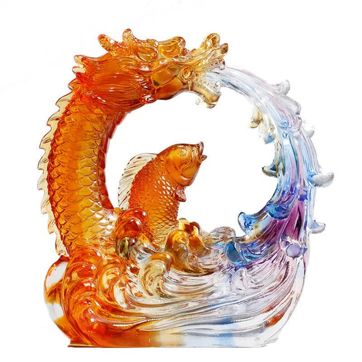 Buddha Stones Feng Shui Dragón Koi Pez hecho a mano Liuli Crystal Art Piece Decoración de la Oficina del Hogar - image 9