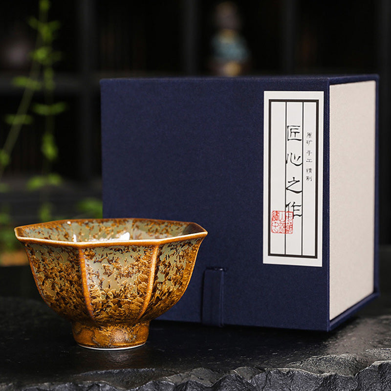 Taza de té de cerámica marrón colorida con Buddha Stones, tazón de té de Kung Fu