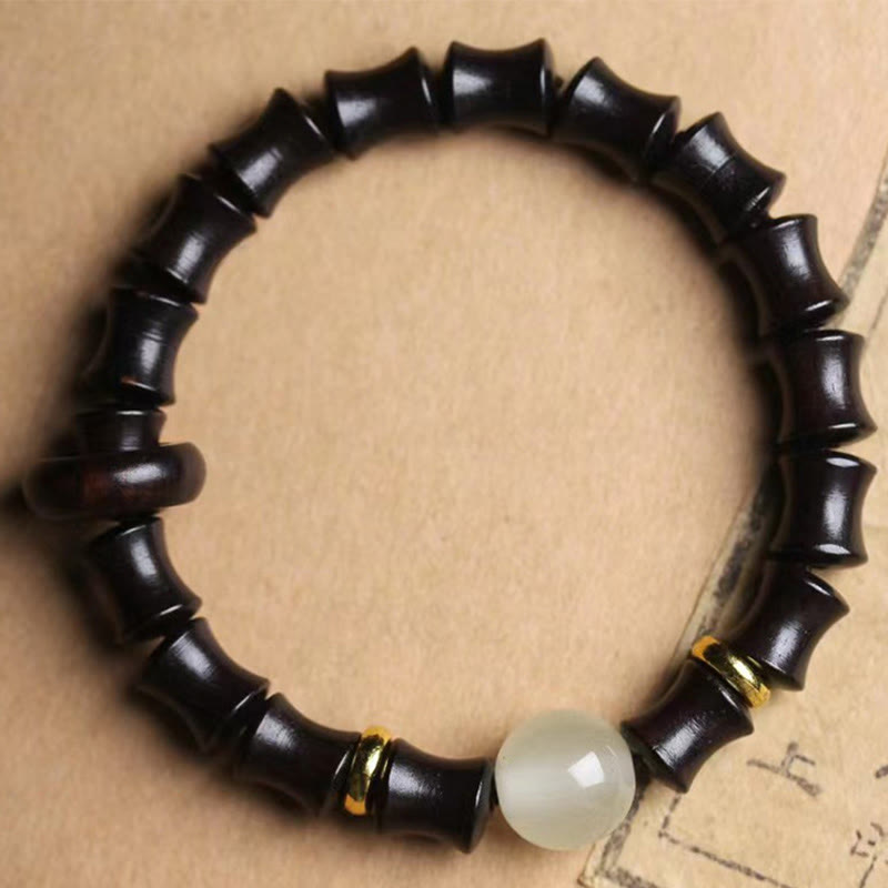 Pulsera de la paz de bambú con Buddha Stones, ébano, sándalo verde, palisandro negro