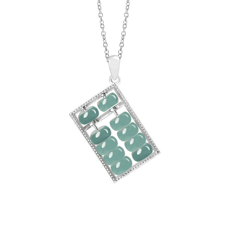 Collar con colgante de cadena de acero y titanio con diseño de ábaco de jade natural y Buddha Stones - Plata - image 9