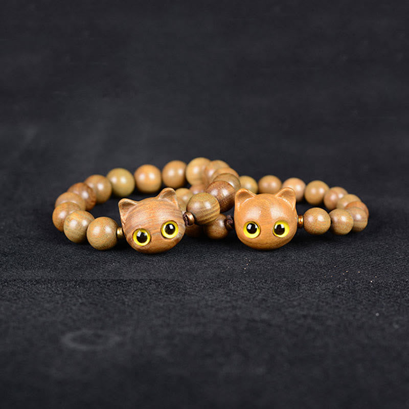 Buddha Stones Madera de ébano Sándalo verde Sándalo rojo Precioso gato Pulsera de equilibrio - image 7