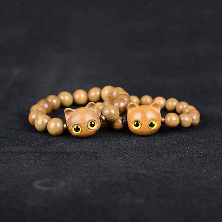 Buddha Stones Madera de ébano Sándalo verde Sándalo rojo Precioso gato Pulsera de equilibrio - image 7