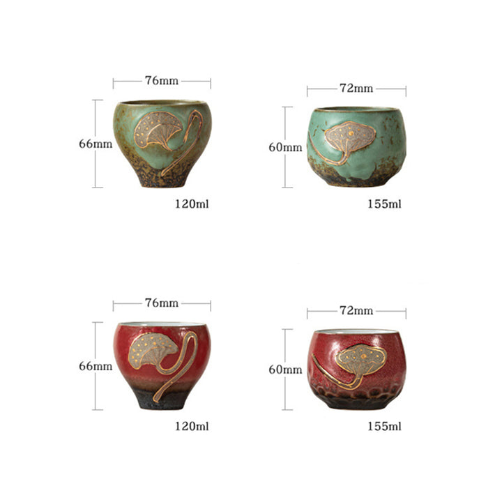 Taza de té de Kung Fu con Buddha Stones , vaina de loto grabada