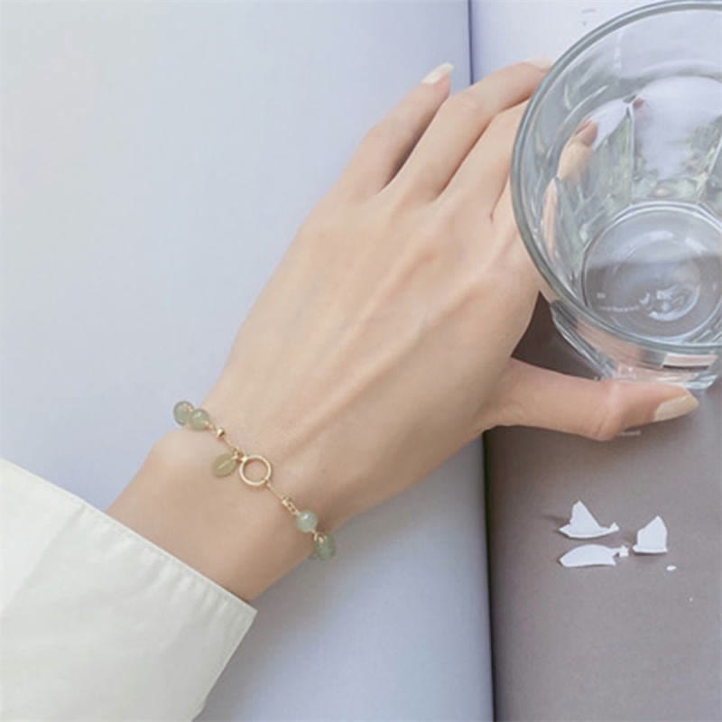 Pulsera con cuentas de suerte llena de oro de 14 quilates con jade hetiano natural único de Buddha Stones - image 3