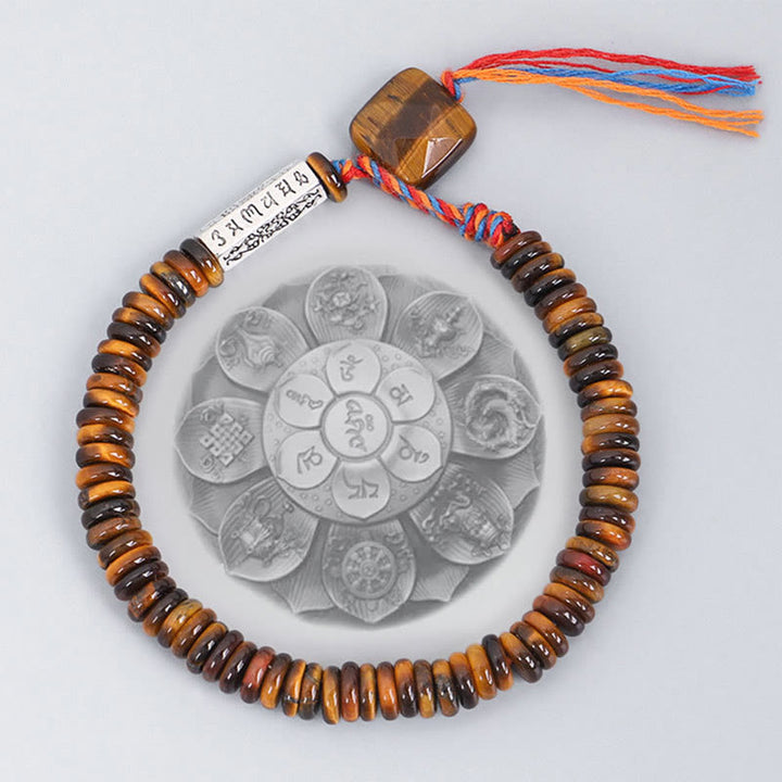 Pulsera de poder de protección Om Mani Padme Hum de ojo de tigre tibetano