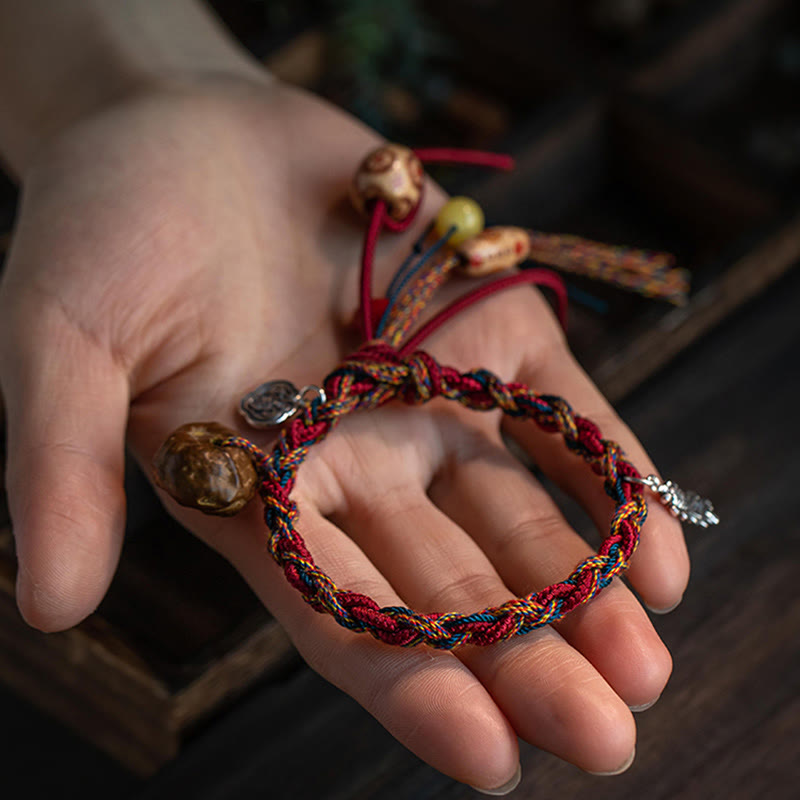 Pulsera de hilo de colores hecha a mano tibetana con Buddha Stones , Plata de Ley 925, protección de peces Koi, pulsera de cuerda resistente