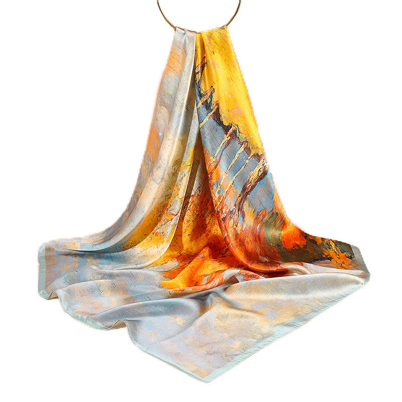 Buddha Stones Pintura al óleo Ciudad Escena de nieve Castillo Loto 100% Seda de morera Cuello Bufanda para el cabello - image 4