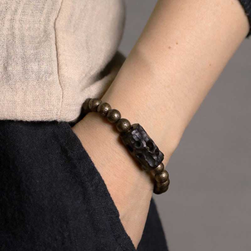 Pulsera con cuentas de equilibrio de la paz, cobre, madera de ébano del Tíbet, Buddha Stones