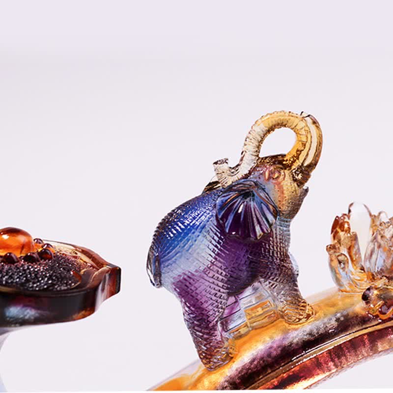 Decoración del hogar hecha a mano de Liuli Crystal Ruyi Elephant Art Piece con base de cristal - image 4