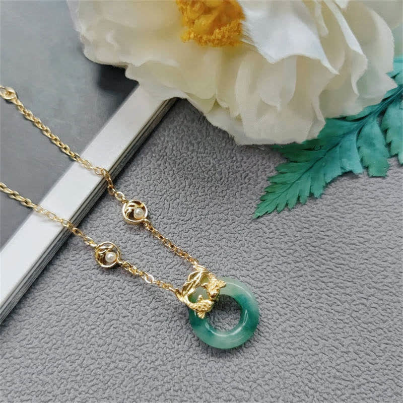 Pulsera de armonía curativa con peces Koi de jade cian y Buddha Stones