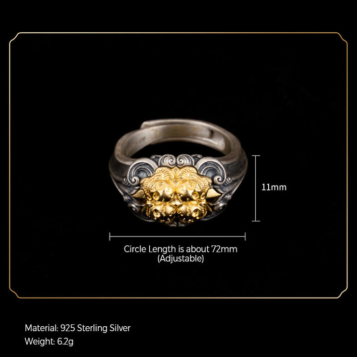 Anillo ajustable con protección de calavera tibetana de plata de ley 925 con Buddha Stones